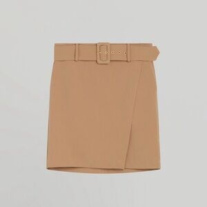 NEW, Ellen Tracy, Camel, Faux Wrap Skirt Buckle Belt Pockets, Large